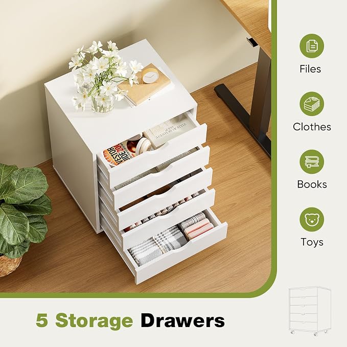 Sweetcrispy 5 Drawer Wooden Dresser, Storage Cabinets, Room Organization