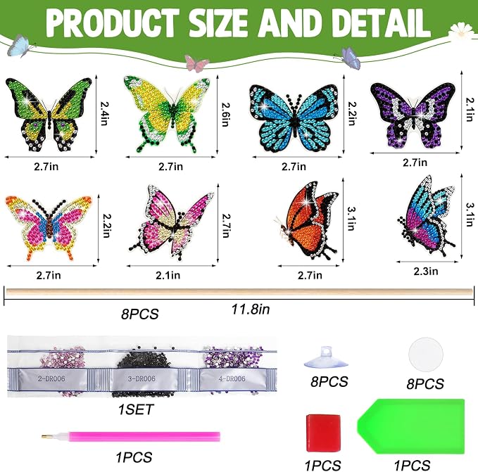 Wivico 8Pcs Diamond Art Butterfly Kits for Adults,Diamond Painting Crafts.