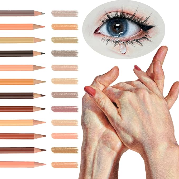 12 Skin Colored Pencils,Oil Based Colored Drawing Pencil Set for Adults Coloring Books Drawing Sketching Art Supplies