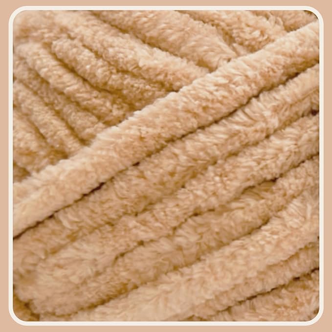 2 * 3.5Oz Soft Velvet Yarn Chenille Yarn for Crocheting and Knitting – Light Bulky (93 Yards/100g) - Microfiber Polyester - Yarn for Blanket Amigurumi Weaving Crafts (Sand Beige, 2 Pack)