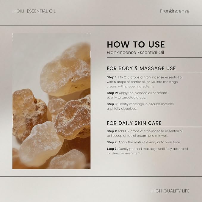 HIQILI Frankincense Essential Oil for Skin, Relax & Diffuser