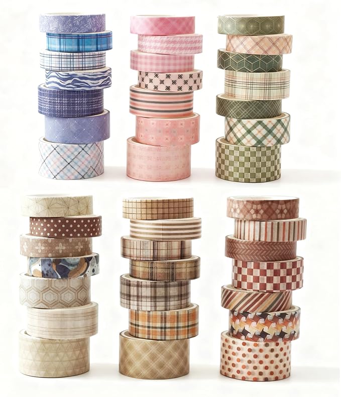 Washi Tape Set 42 Rolls Vintage Plaid Colored Decorative Scrapbook Tape