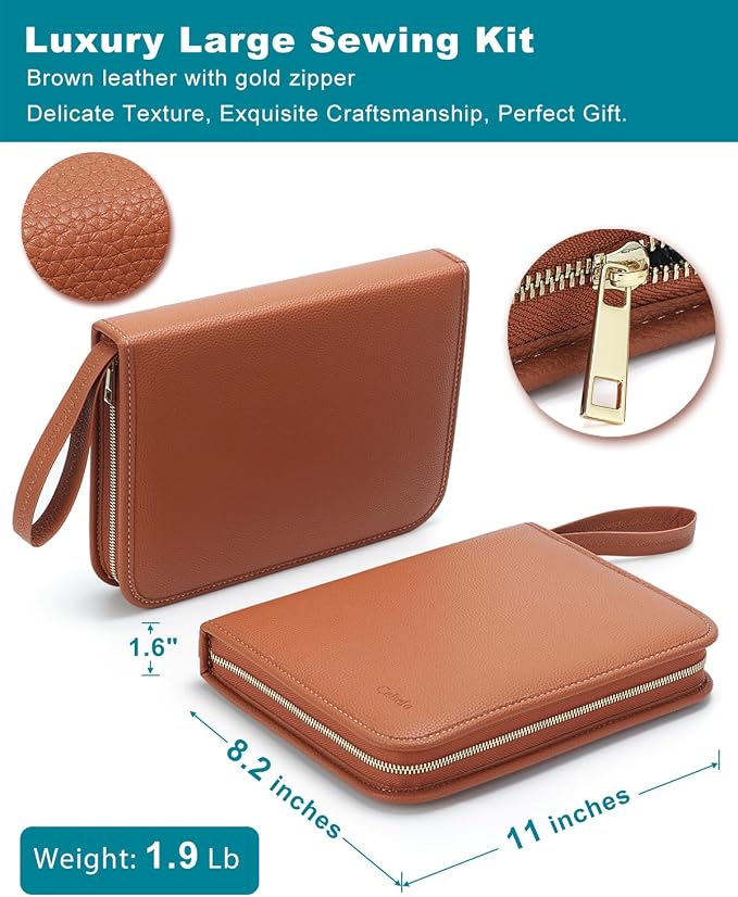 Cebelo Large Sewing Kit for Adults: 2-Year Supply for Home Mending (Brown) | 232 Pcs Sewing Supplies for Hand Mending Clothes Emergency Repair for Home Travel Dorm - Gifts for Mom Grandma Women Beginner