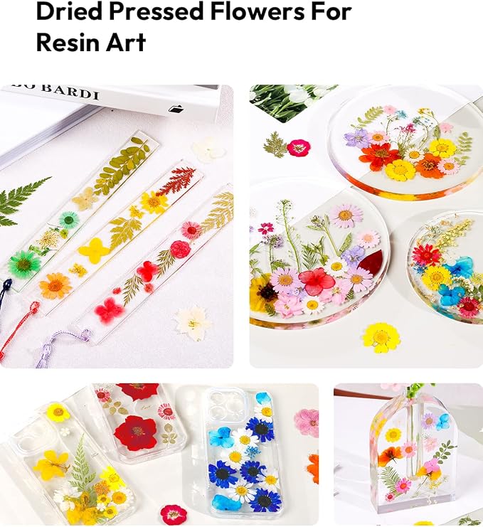 Dried Flowers, Resiners 174Pcs Pressed Flowers for Craft Colorful Real Natural Dried Flowers Dry Leaves Kit for DIY Making Crafts Resin Soap Candle Scrapbook Supplies Card Making Jewelry