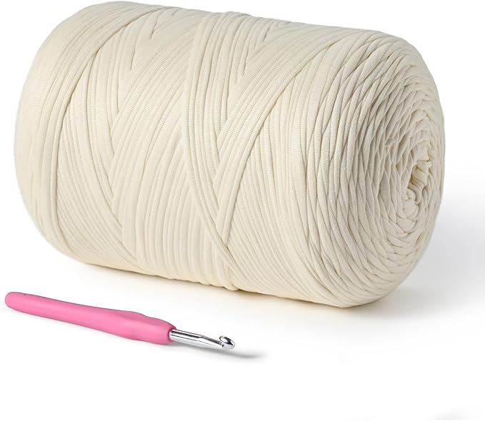 800g T-Shirt Crochet Yarn for Crocheting Crafts/Bags/Basket/Coaster,Hand Knitting Tshirt Yarn for Crochet,228yds T Shirt Yarns with High Elastic Thick Yarns Polyester Fabric（Milky White）