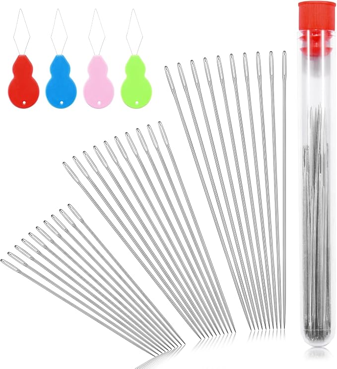 30pcs 3 Sizes Large Eye Embroidery Needles for Hand Sewing Crafts, Embroidery Needle Threader Cross Stitch for Crafts Leather Darning Tapestry Quilting Needlepoint Hand Sewing Supplies Accessories