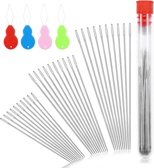 30pcs 3 Sizes Large Eye Embroidery Needles for Hand Sewing Crafts, Embroidery Needle Threader Cross Stitch for Crafts Leather Darning Tapestry Quilting Needlepoint Hand Sewing Supplies Accessories