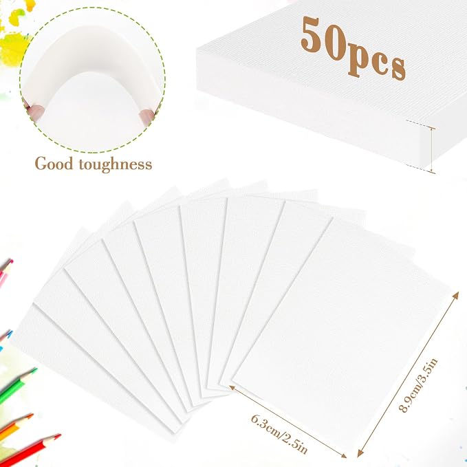 50PCS 2.5x3.5 Watercolor Paper Bulk, 140lb/300g Cold Press Thick Water Color Paper Pad for Child Adult, White Art Paper for Drawing Painting Markers Gouache, Textured Cotton Paper Sheets