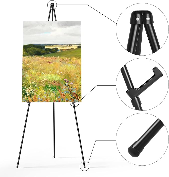 Easel Stand for Sign, Aredy 63" Portable Painting Easel, Lightweight Metal Easels for Painting Canvas, Wedding Sign (2 Pack)