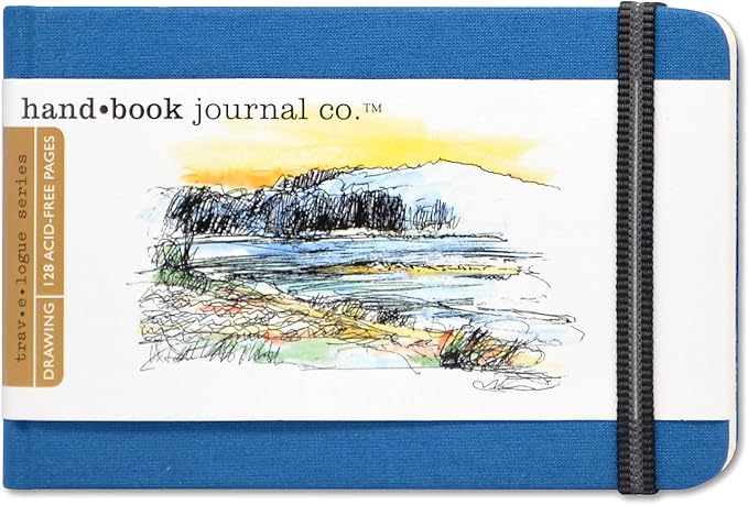 Handbook Journal Co. Travelogue Artist Canvas Cover Travel Notebook for Drawing and Sketching, Ultramarine Blue, Pocket Landscape 3.5 x 5.5 Inches, 130 GSM Paper, Hardcover w/Pocket