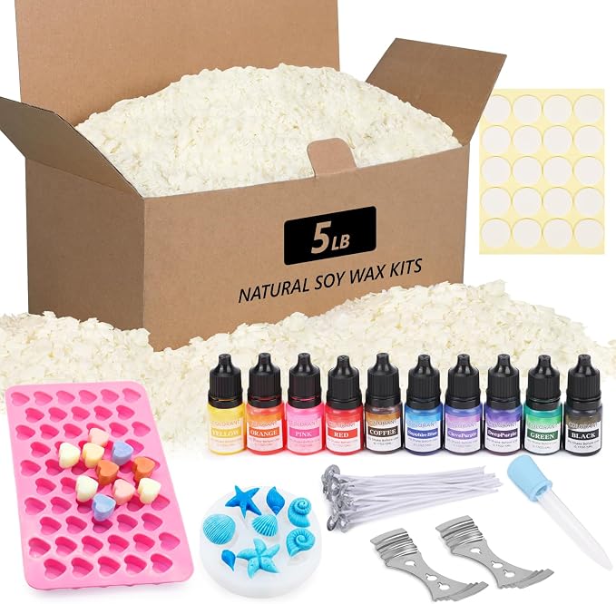 BISWYLBLJ 5 lbs Natural Soy Candle Wax for Candle Making | Soy Wax Flakes with Cotton Wick Dyes Molds,Complete Candle Making Kit Supplies for Adults,Perfect for Handmade DIY Gifts