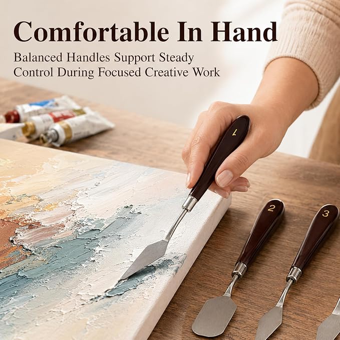11 Pcs Painting Palette Knife Set, 5 Pcs Professional Stainless Steel Palette Knives with 6 Plastic Scrapers, Art Paint Tools for Oil, Acrylic, Watercolor Painting and Cake Decorating