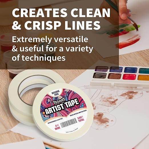 3 Pack White Artist Tape - Masking Artists Tape for Drafting Art Watercolor Painting Canvas Framing - Acid Free 0.4 Inch Wide 180FT Long