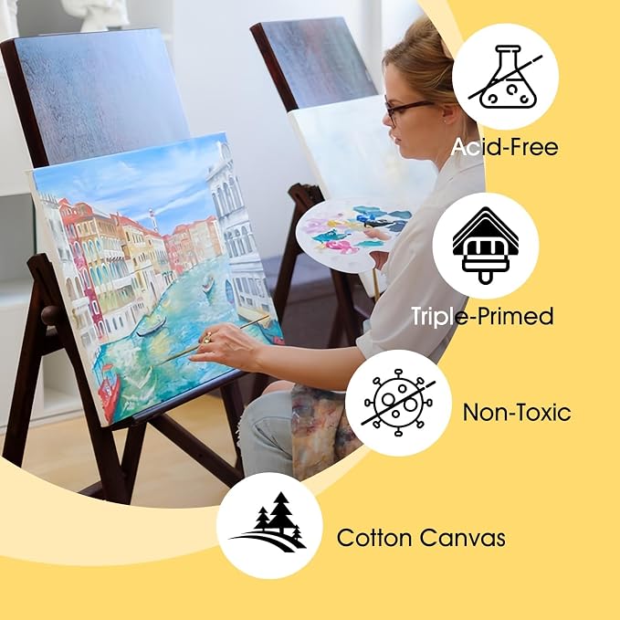 ESRICH Stretched Canvas for Painting 12x12 Inch, 16 Pack Painting Square Canvas Bulk-5/8 in Profile Primed Cotton White Blank Canvases for Painting for Oil & Acrylic Paint