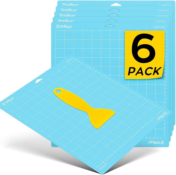 HTVRONT Light Grip Cutting Mat 12x12, 6 Pack, Quilting & Crafting | Compatible with Cricut Maker 4/3/Maker, Explore 5/4/3, Air 2/One, Light Adhesive Sticky Quilting, Vinyl Crafts
