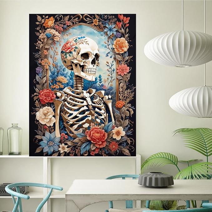 Diamond Art Kits for Adults Skull Flower Diamond Painting Kit 12x16in | 5D Skeleton Diamond Art Painting Kit for Adult, DIY Full Round Drill Skull Gem Art Diamond Dots Kits for Home Wall Decor Gift