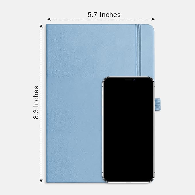 RETTACY Lined Journal Notebook, 192 Numbered Pages, A5 Size (5.7'' x 8.3'') | Leather Hardcover, 100 GSM Thick Paper, for Men & Women, Journaling, Writing, Work & Office (Light Blue)