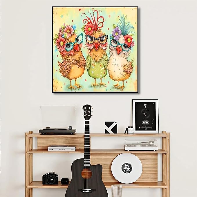 mrpwnle Diamond Art Kits for Adults, Chicken Diamond Painting 12×12inch | Chickens Diamond Art Painting Kits for Adults, 5D Round Full Drill Gem Art Diamonds Dots Crafts Kits for Home Wall Decor