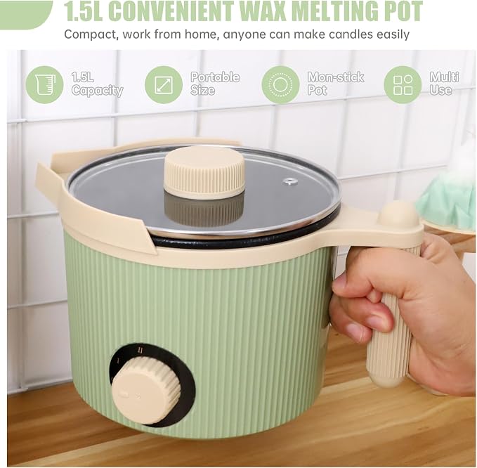 TOAUTO 3Lbs Wax Melting Candle Melting Pot Handheld with 2 Power Adjustment | Green Handheld Wax Melting Pot,Easy Pouring Spout ,Non-Stick Coating for Candle DIY Hobbyist