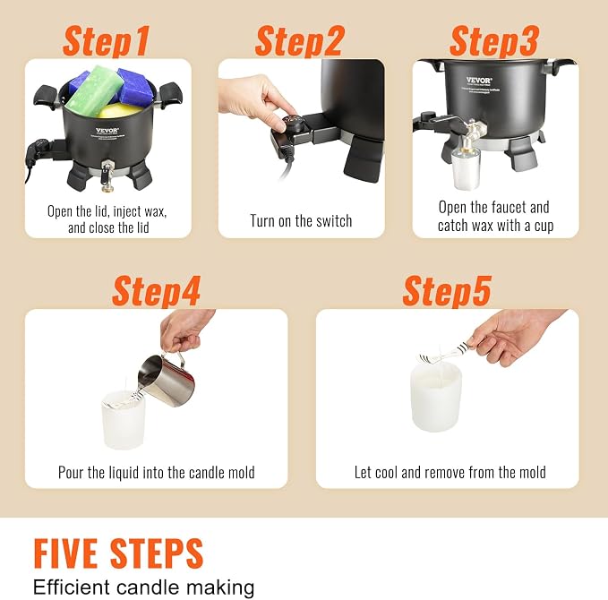 VEVOR 8Lbs Wax Melter for Candle Making, Large Electric Wax Melting Pot, 4-Level Temperature Control, Easy Pour Spout Easy Clean for Candle Soap Cream Beauty Bulk Production Business or Home ASIN
