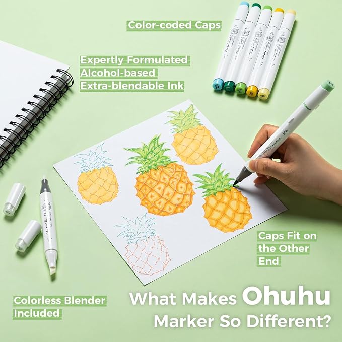 Ohuhu Alcohol Markers 24 Colors Brush& Chisel for Adults Coloring Honolulu
