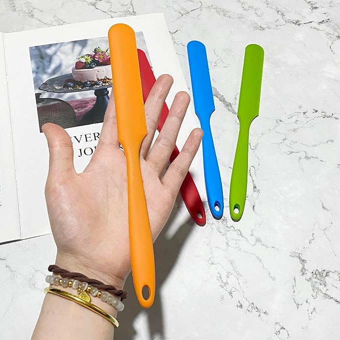 4Pcs Jar Spatula Long Handle Silicone,Kitchen Scraper for Mixing,Scraping, Cake Icing & Butter