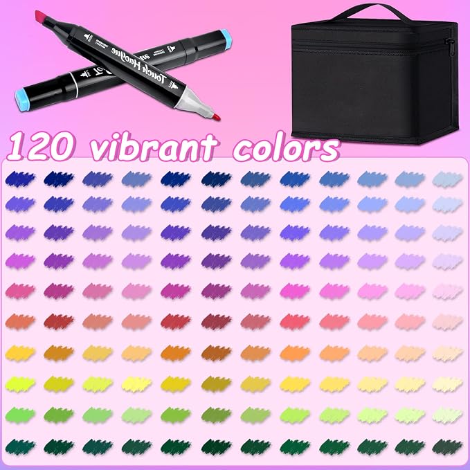 120 Colors Alcohol Markers Set, Dual Brush Tip Art Coloring Markers for Adult Drawing, Permanent Alcohol Based Colored Sketch Pens Art Supplies Gifts for Illustration