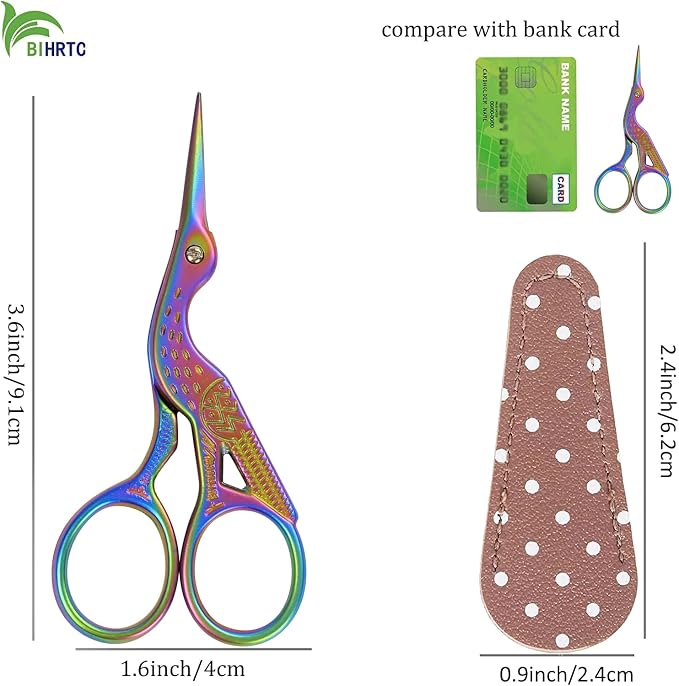 BIHRTC 3.6inch Mini Scissor Bird Crane Embroidery Scissors Stainless Steel | Sharp Pointed Tip Scissors with Case for Tread Household Craft Needlework Art DIY Work Little Scissor