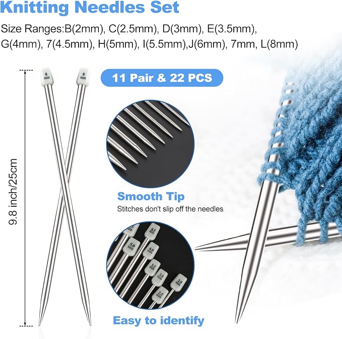 Katech Knitting Needles Set for Beginners, Complete Full Size Knit Needle | 9 Pairs Circular Knitting Needles Set and 22 Pcs Single Pointed Knitting Needle Set with Tote Bag Knitting Accessories