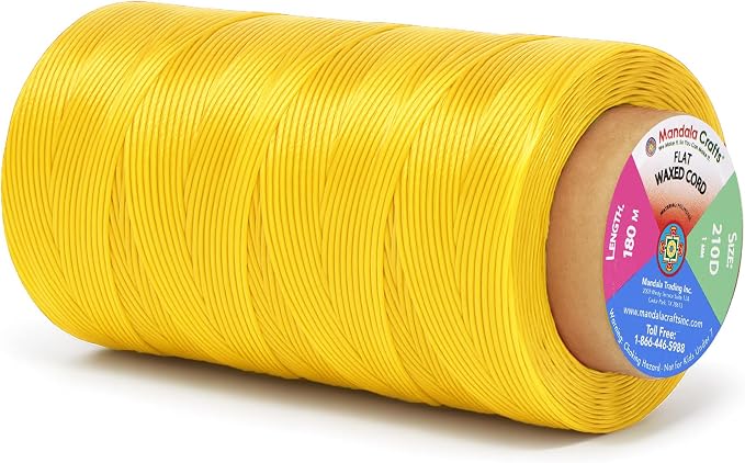 Mandala Crafts 210D 1mm Yellow Flat Waxed Thread for Leather Sewing