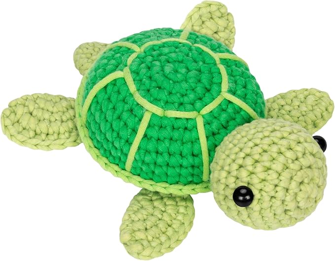 Mewaii Green Sea Turtle Crochet Kit for Beginners, 40% Extra Yarn | Video Tutorial, Pre-Started Piece, Gift Box, Level 1 Starter Kit, Family Craft for Adults, Kids & Beginners