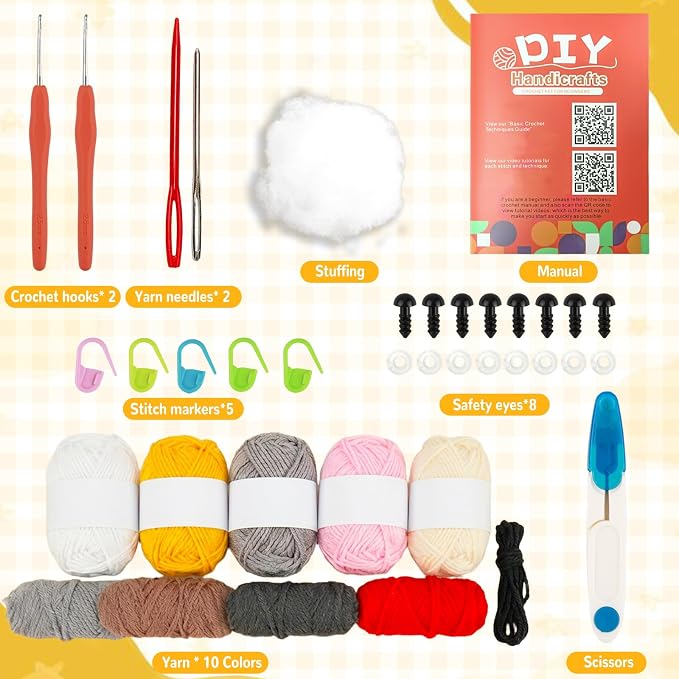 obvade Crochet Kit for Beginners Knitting Kit for Beginners Crochet Animal Kit Beginner Crochet with Step-By-Step Video Tutorials 4 Pack Cats