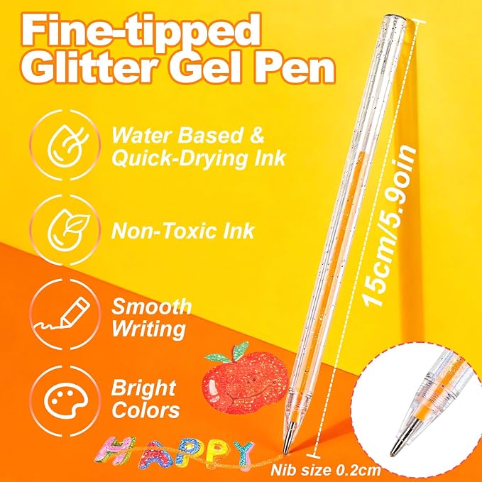 Glitter Gel Pens, 48 Colors Sparkle Gel Pens for Adult Coloring Books, Colorful Metallic Glitter Ink Pen Set, Colored Pen Markers with Shimmer Effect for Journaling, Writing Drawing Taking Office