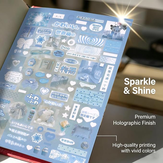 Tmtains 64 Sheets Korean Sticker Book for Scrapbook Retro Manga & Rain Style Japanese Stickers for Journaling Aesthetic Cute Sticker Book for Adults Dreamcore Stickers for DIY Junk Journal (Rain)