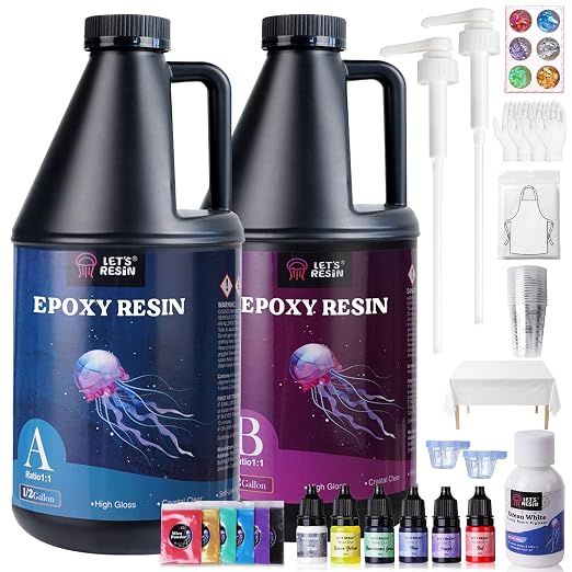 LET'S RESIN 1 Gallon Epoxy Resin Kit with Color Pigment, Clear Resin Kit | Crystal Clear & No Bubble Epoxy Kit, Not Yellowing & Low Odor Casting Resin for Art, Craft, Jewelry, River Table