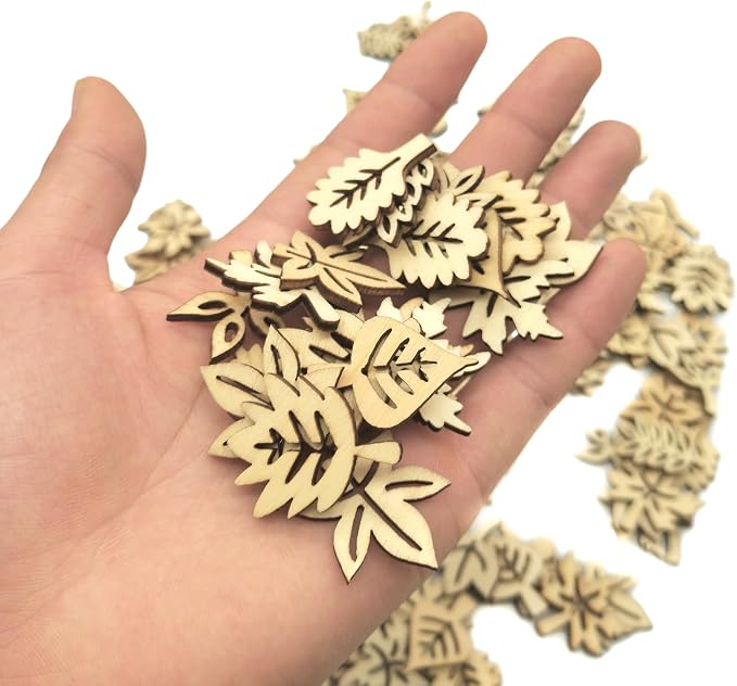 DIYOMR 200Pcs Hollow Wood Pieces Unfinished Wooden Vintage Embellishments Decorative Accessories for Graffiti Home Decor DIY Scrapbooking Handmade Crafts (Mix II)