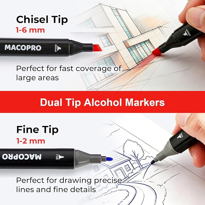 Alcohol Markers, 60 Colors Dual Brush Tip Permanent Art Markers, Coloring Marker, for Book Painting Card Making, Christmas gift for Adults (60)