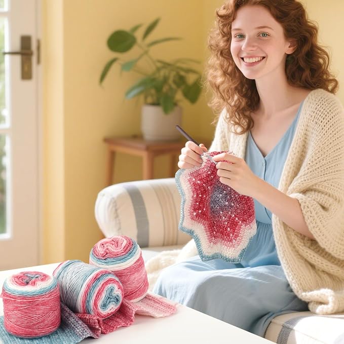 Katech 4 Pack Gradient Cake Yarn for Crocheting-Fairyland Multicolor Yarn | 100g/3.52 oz-DK Light Weight #3-60% Cotton 30% Acrylic 10% Wool-Perfect for Scarves, Shawls, Blankets and Garments(M)
