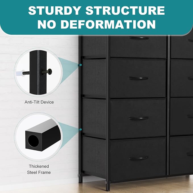 OLIXIS 8 Drawer Storage Dresser for Bedroom, Black Closet Organizers Units
