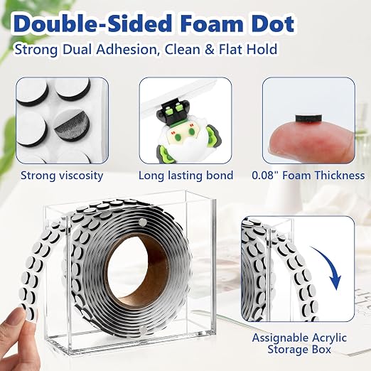 400 PCS 2mm Double Sided Foam Dots with Acrylic Box 0.3" Foam Round Dots 3D Craft Foam Tape Dual Adhesive Foam Mounts Foam Pop Dots for Art Crafts DIY(Black with Box,0.3" Diameter,2mm Thick)