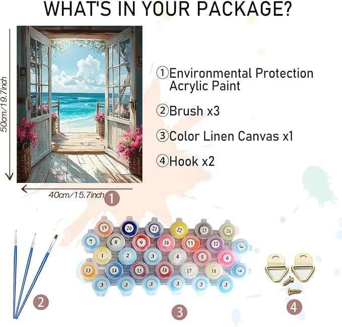 MBNTJHT DIY Scenery Paint by Numbers Kit for Adults on Canvas,Landscape Beach Digital Oil Painting Kit for Adults Beginner,Easy Scenery Acrylic Paint by Number Kits for Holiday Gifts 16X20 Inch.