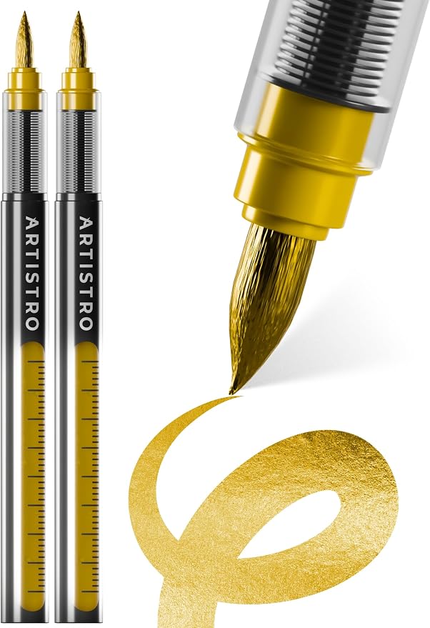 ARTISTRO Gold Acrylic Paint Markers - Brush Tip - Set of 2