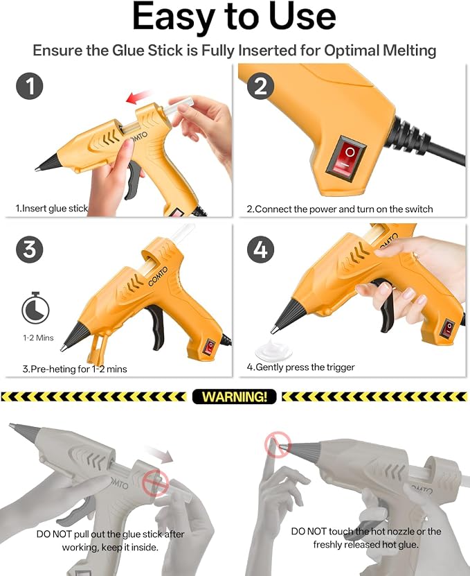 Mini Hot Glue Gun with 100 Glue Sticks, Yellow