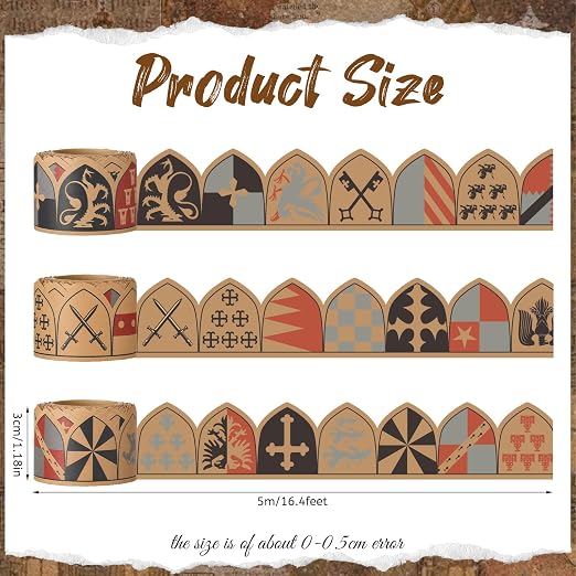 Crtiin 3 Roll 16.4 ft Vintage Washi Tape Middle Ages Banners Tapes Medieval Retro Heraldic Flag Tape Set Renaissance Vintage Style for Scrapbooking Journal Crafts DIY Art Projects Stamping Supplies
