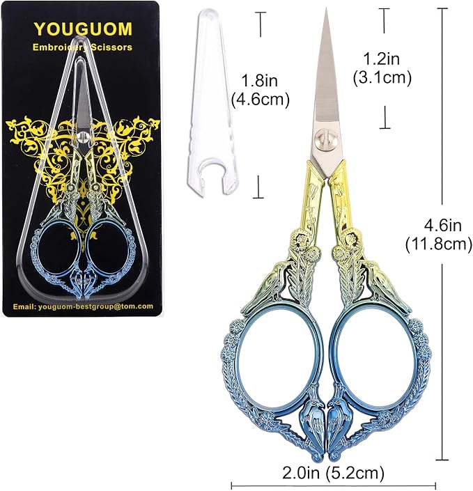 YOUGUOM Small Craft Scissors, Mini Sewing Embroidery Shears | All Purpose, Precision, Straight Tip, for DIY Craft, Needlework, Cross Stitch, Detail Thread Cutting, Cute Bird, with Cover