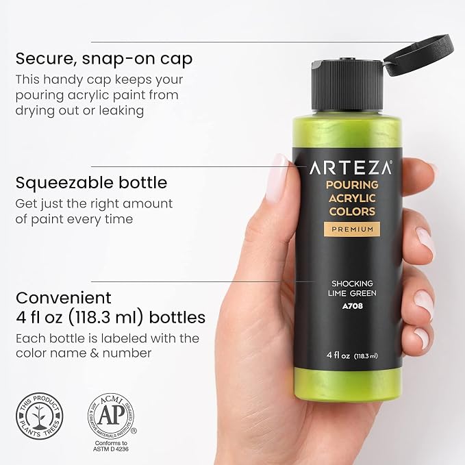 ARTEZA Iridescent Metallic Acrylic Paint, Set of 4, Sherbet Tones, 4 fl oz, High-Flow Paint for Canvas, Glass, Wood, Ceramics