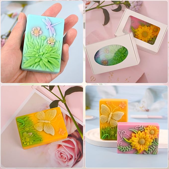 Soap Mold Silicone, 3D Rectangular Insect Flower Silicone Mold | 3D Rectangular Insect Flower Silicone Mold for Handmade Craft Soap Bath Bombs Chocolate Bars DIY Candles Polymer Clay Design