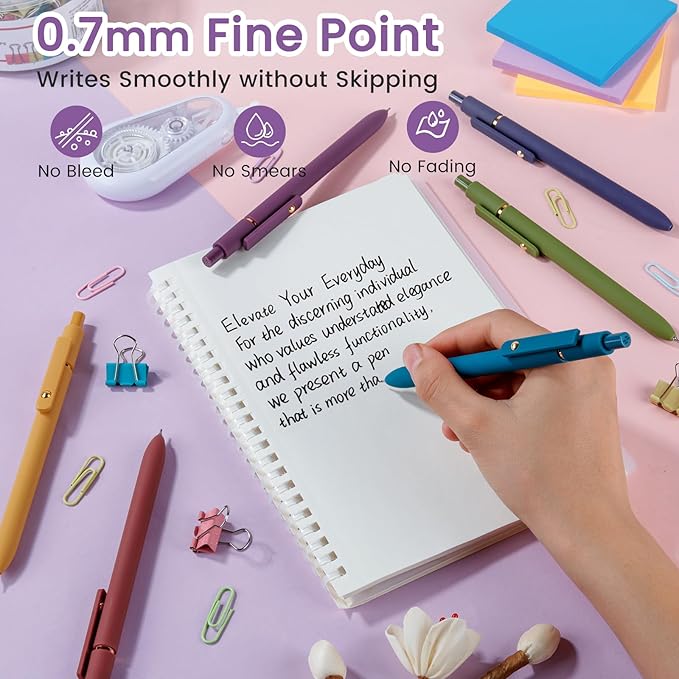 FIOVER Gel Pens 6pcs 0.7mm Fine Point Black Ink Quick Dry Pens