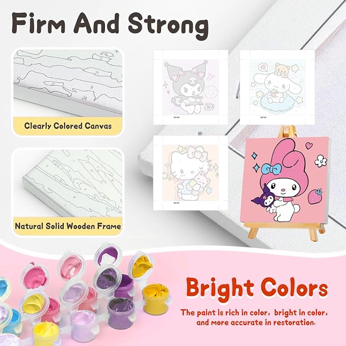 4 Pcs Cartoon Paint by Numbers Kit for Kids Ages 8-12 with Frame and Easel | Cute Kids Paint by Numbers Ages 4 8 12 for Girls Boys Gifts, Easy DIY Acrylic Oil Painting for Home Wall Decor (8x8 inch)