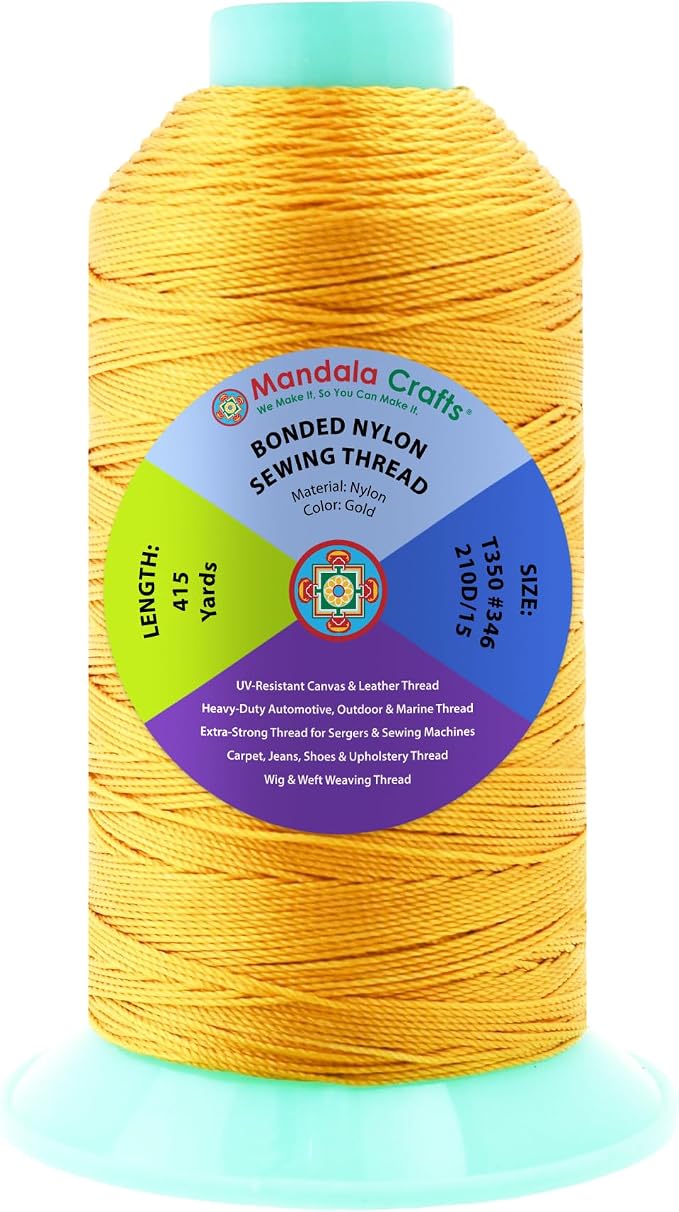 Mandala Crafts Size 346 210D T350 Gold Bonded Nylon Thread, 415 YDs